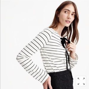 Velvet tie-front long sleeve striped top | XXS